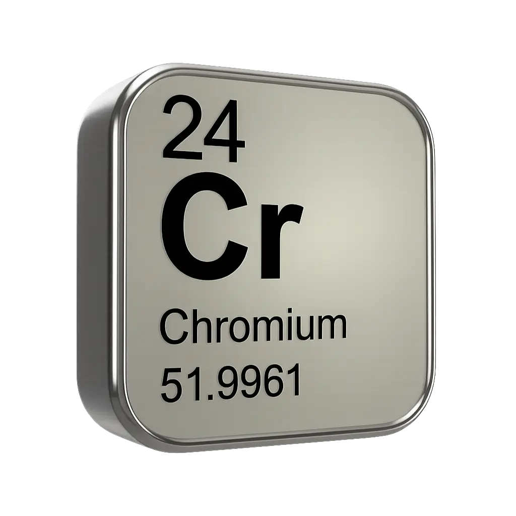 Chromium element (Cr 24), essential mineral included in Striction D for blood sugar balance