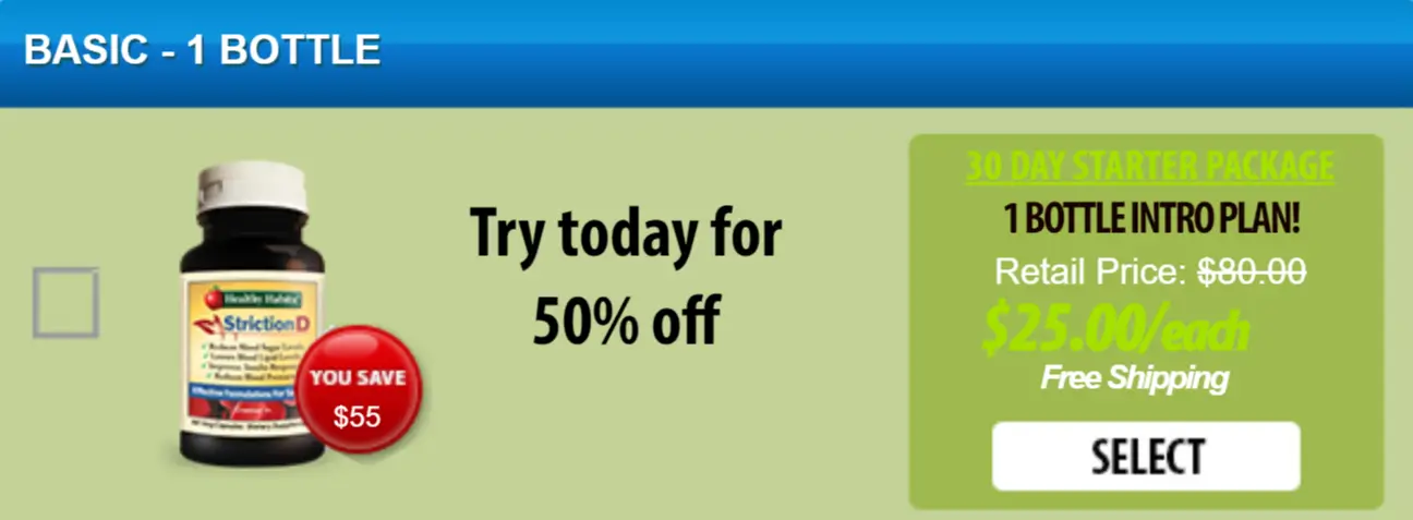 Striction D Basic Plan - Buy 1 Bottle Starter Package with Free Shipping USA