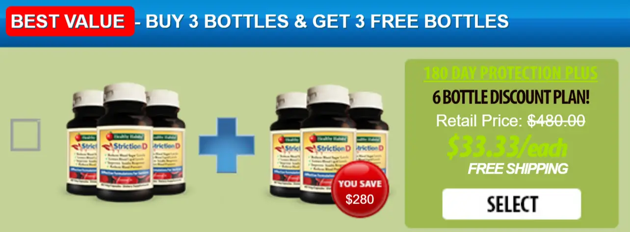 Striction D Best Value Plan - Buy 3 Bottles and Get 3 Free - 180 Day Protection Plus