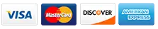 Accepted payment logos Visa, MasterCard, Discover, and American Express for Striction D purchase